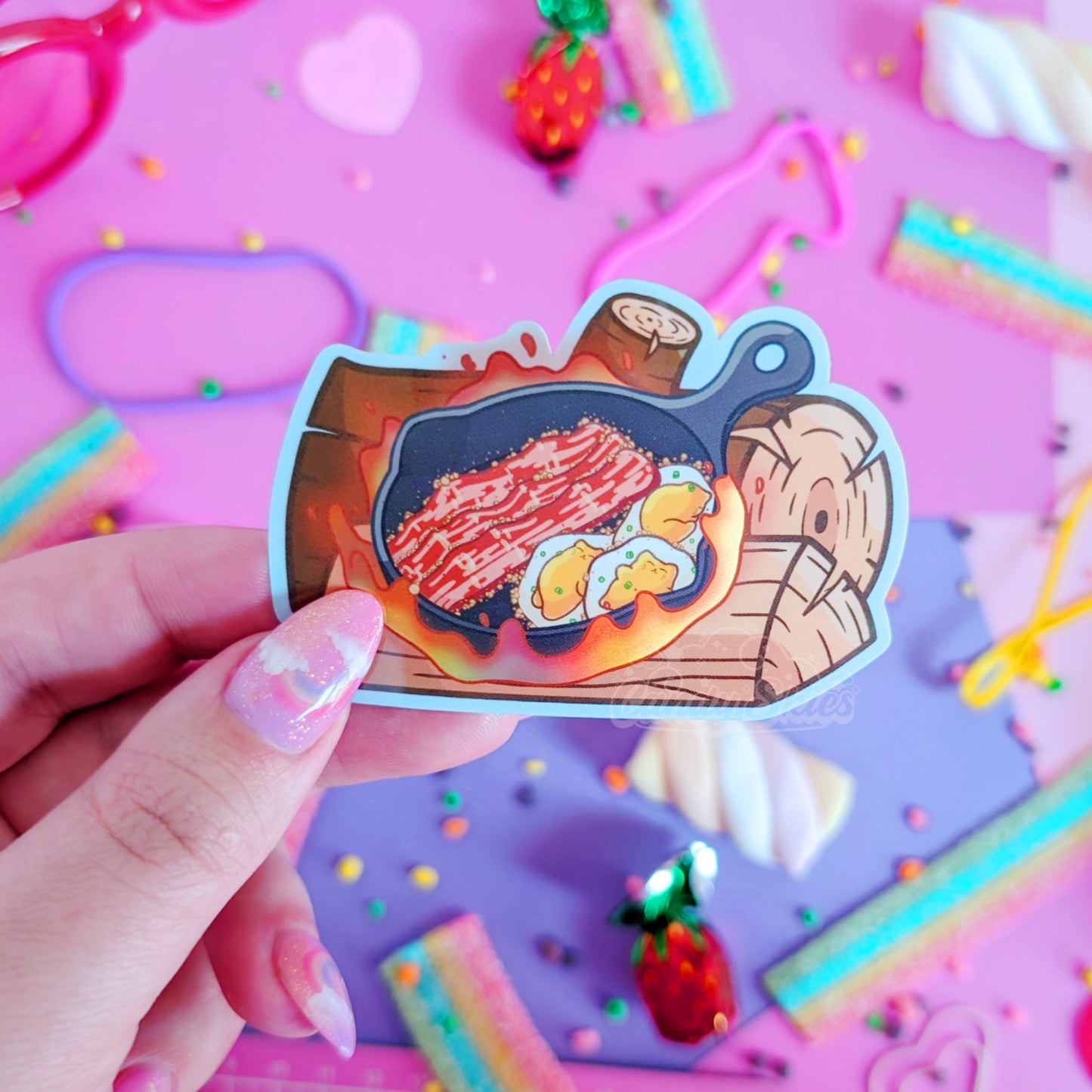 Bacon and Eggs Holographic Sticker-Sticker-Candy Skies-Candy Skies