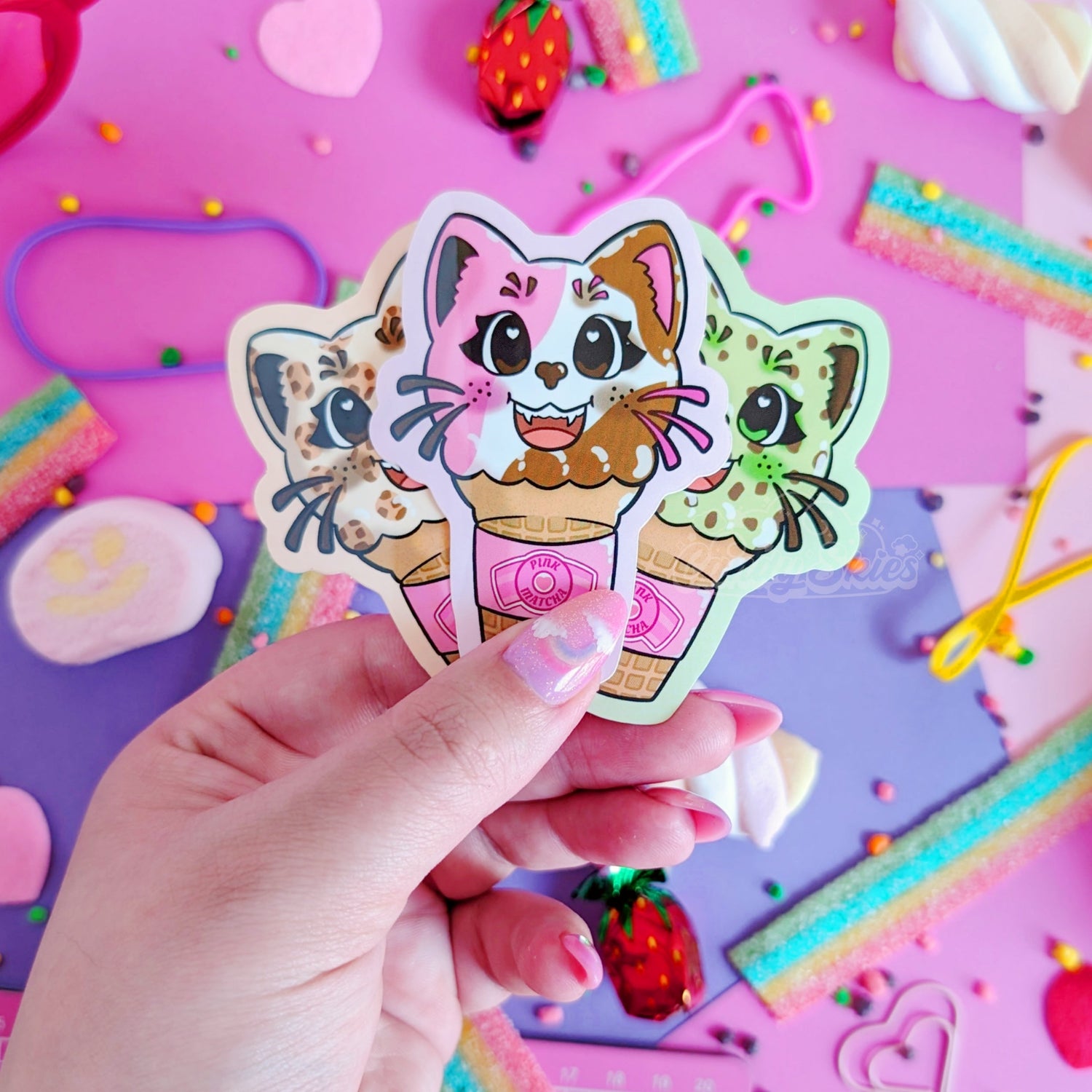 Ice Cream Kitty Sticker-Sticker-Candy Skies-Neapolitan-Candy Skies