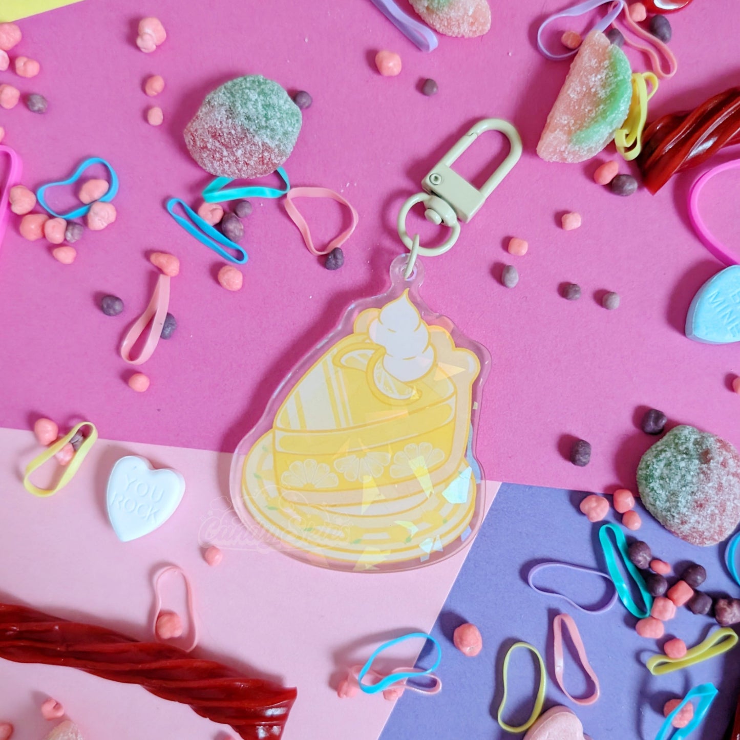 Lemon Jelly Pie Holographic Charm-Keychain-Candy Skies-Candy Skies