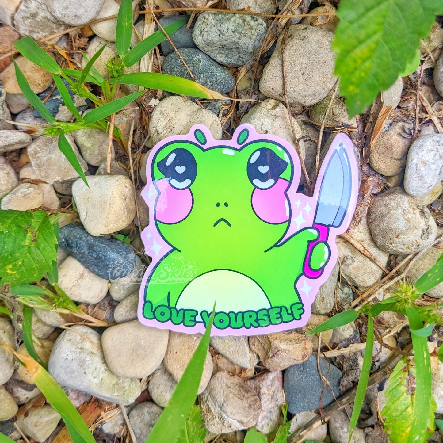 Love Yourself Threatening Frog Sticker-Sticker-Candy Skies-Candy Skies