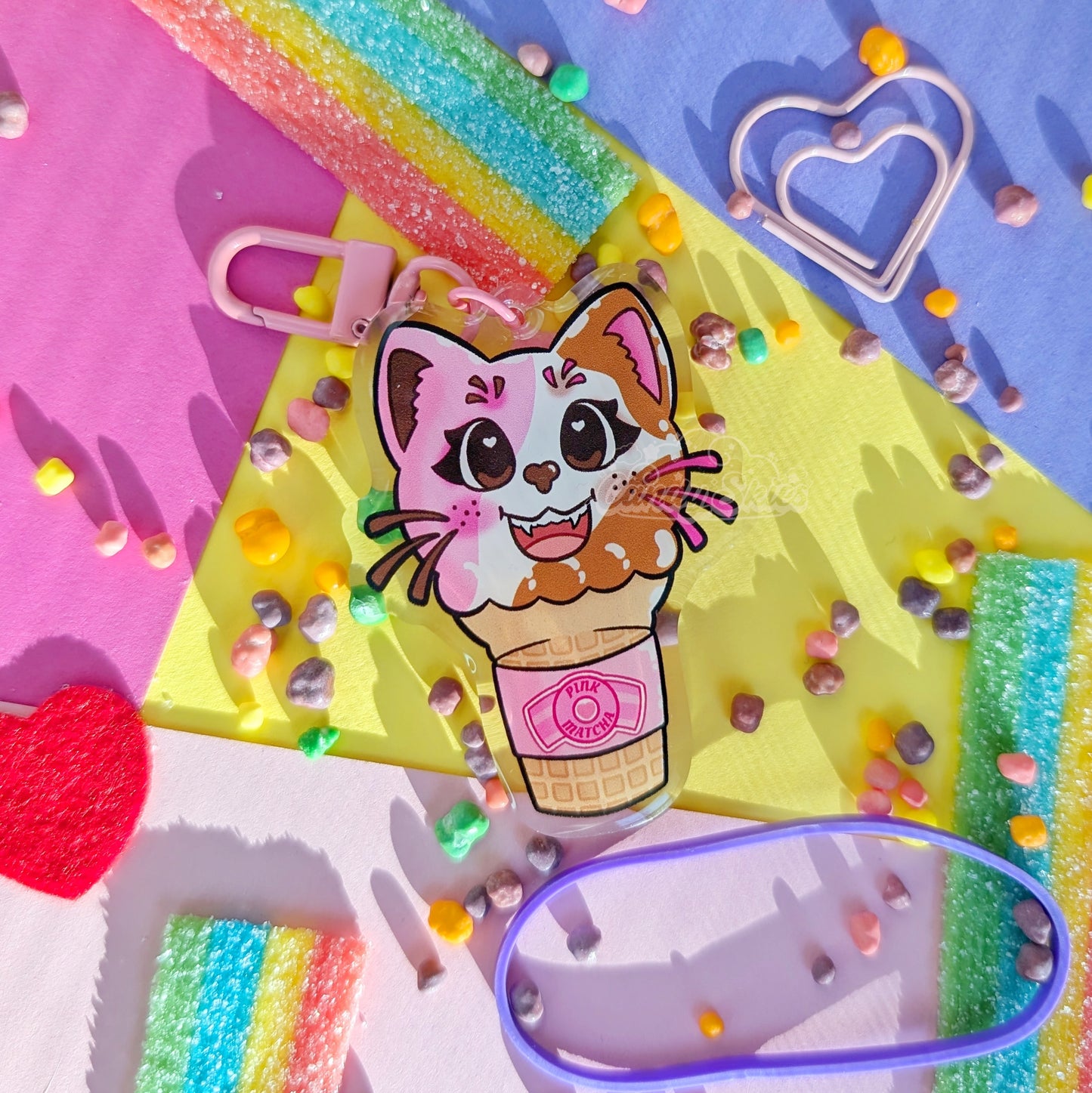 Neapolitan Ice Cream Kitty Charm-Keychain-Candy Skies-Candy Skies