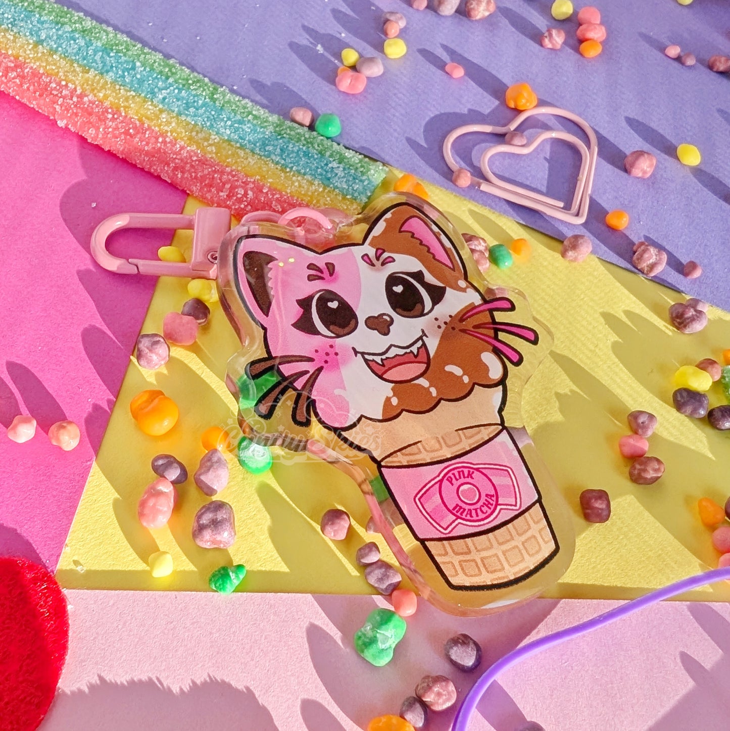 Neapolitan Ice Cream Kitty Charm-Keychain-Candy Skies-Candy Skies