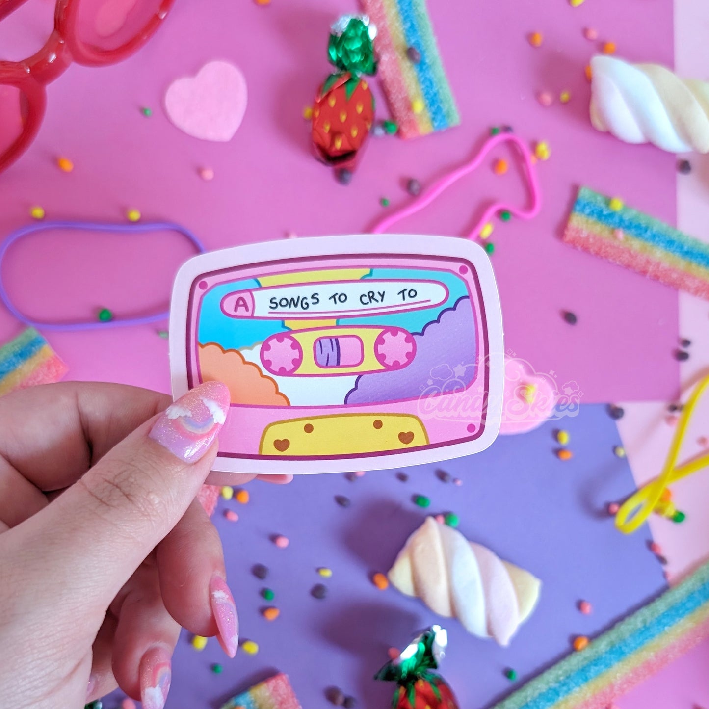 Songs to Cry To Cassette Tape Sticker-Sticker-Candy Skies-Candy Skies