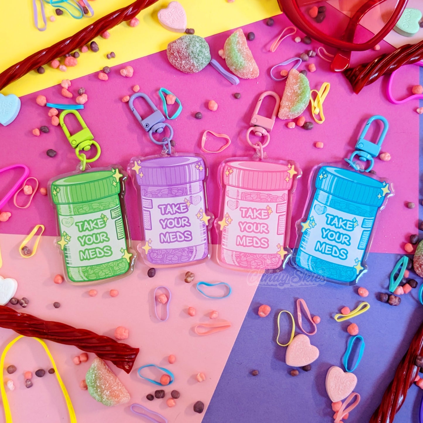 Take Your Meds Charm-Keychain-Candy Skies-Pink-Candy Skies