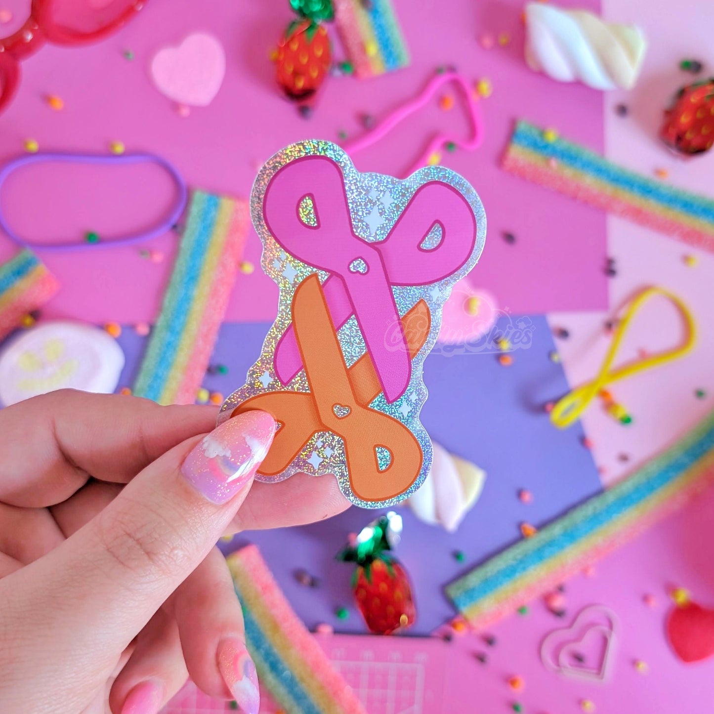 Scissoring Scissors Glitter Sticker-Sticker-Candy Skies-Candy Skies