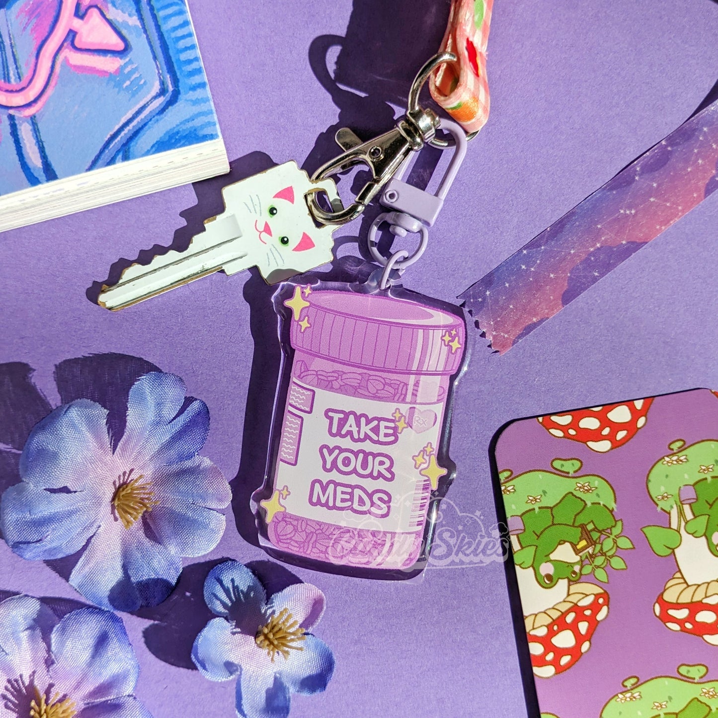 Take Your Meds Charm-Keychain-Candy Skies-Pink-Candy Skies