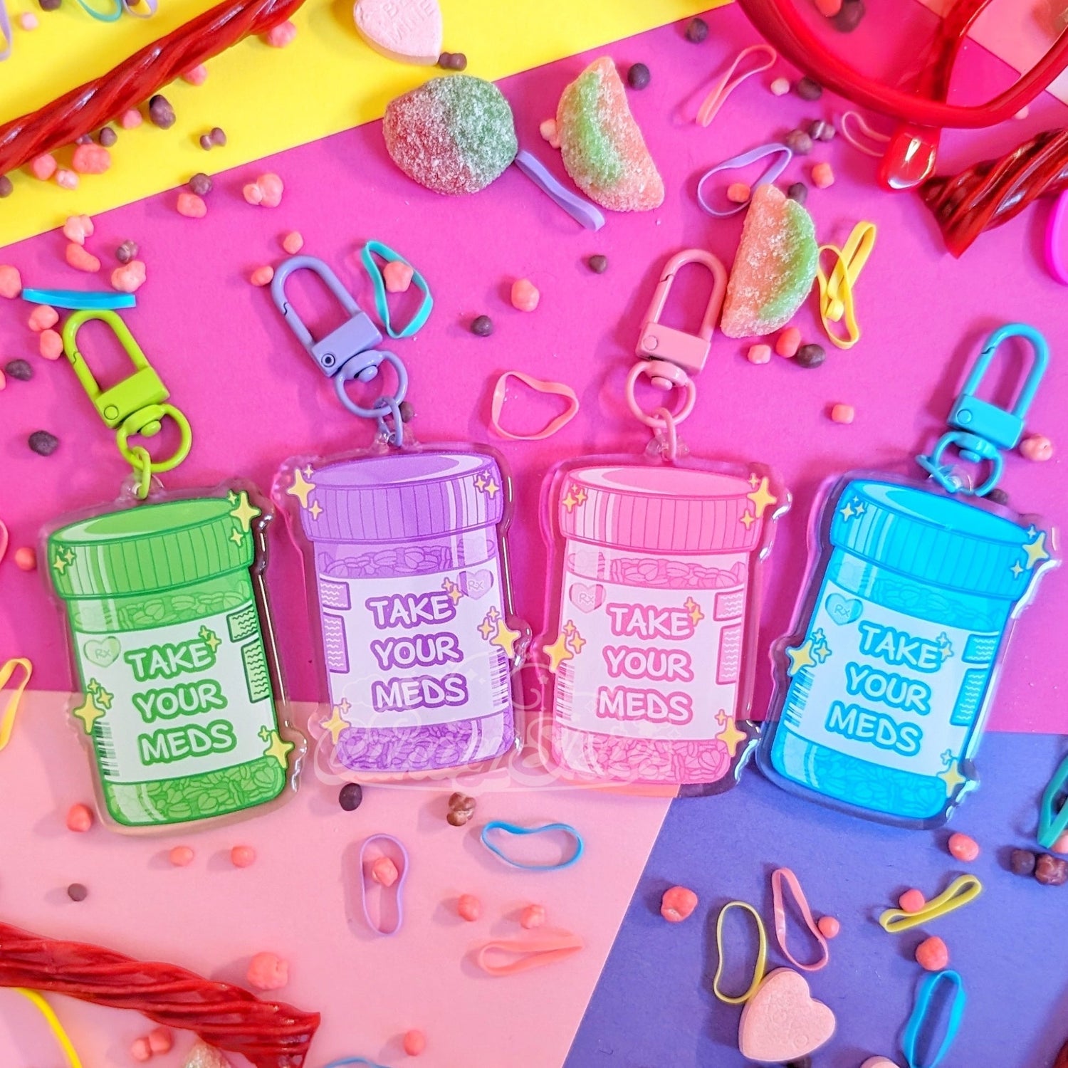 Take Your Meds Charm-Keychain-Candy Skies-Pink-Candy Skies