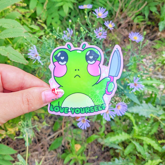 Love Yourself Threatening Frog Sticker-Sticker-Candy Skies-Candy Skies