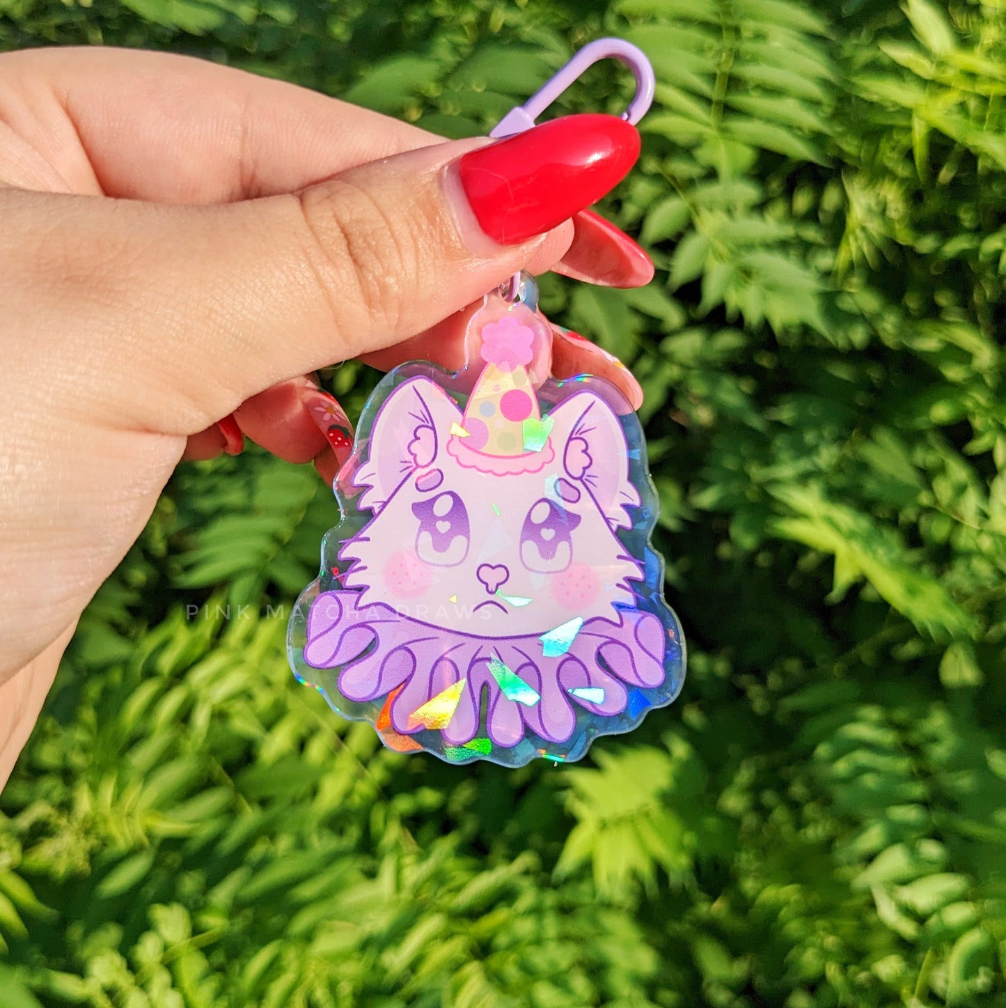 Sad Cat Clown Holographic Charm-Keychain-Candy Skies-Candy Skies