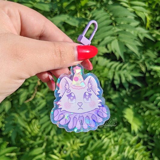 Sad Cat Clown Holographic Charm-Keychain-Candy Skies-Candy Skies