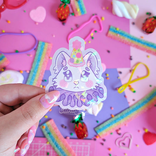 Sad Clown Cat Holographic Sticker-Sticker-Candy Skies-Candy Skies