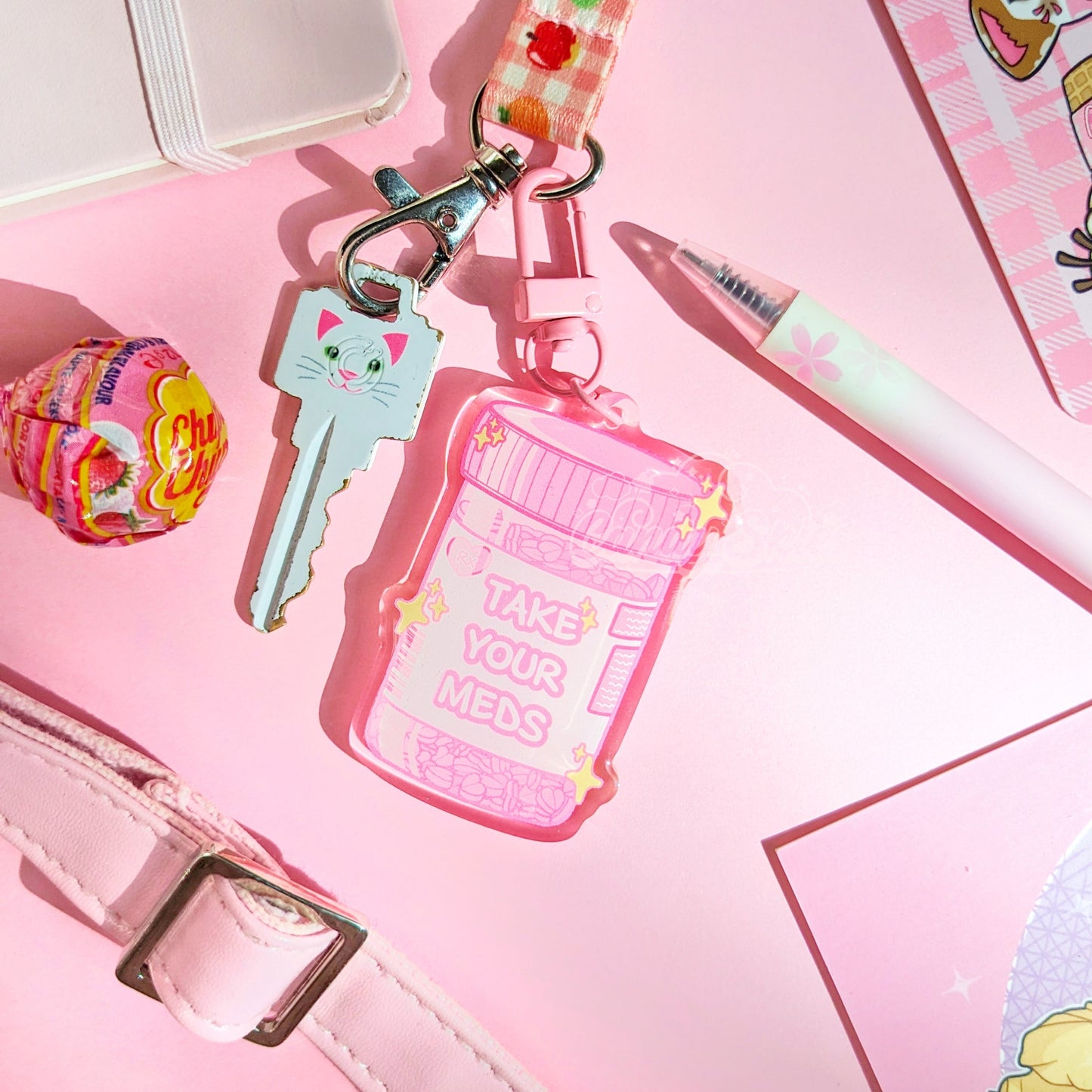 Take Your Meds Charm-Keychain-Candy Skies-Pink-Candy Skies